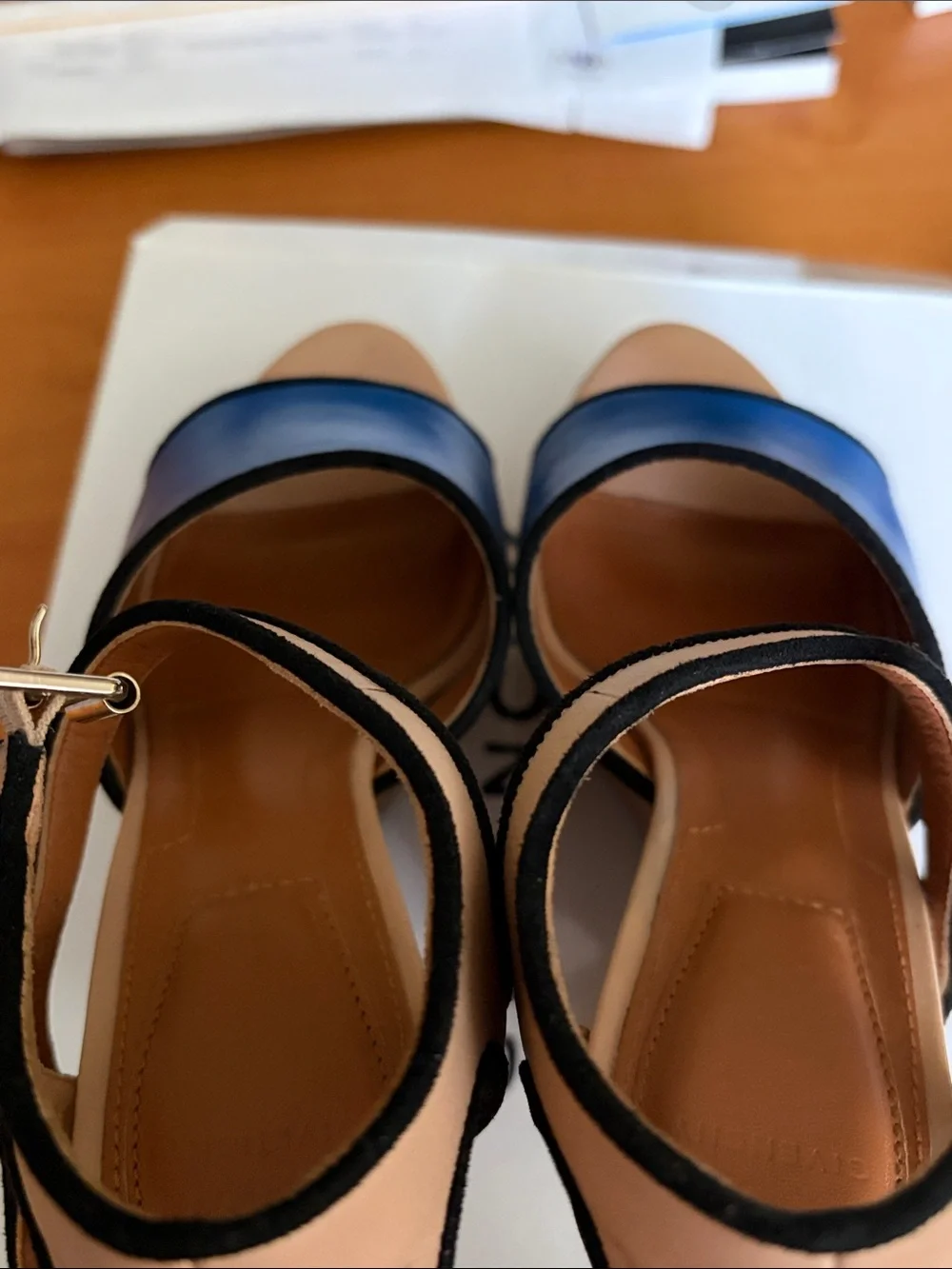 Givenchy Blue and Beige Leather Platform Sandals SIZE 36 MADE IN ITALY